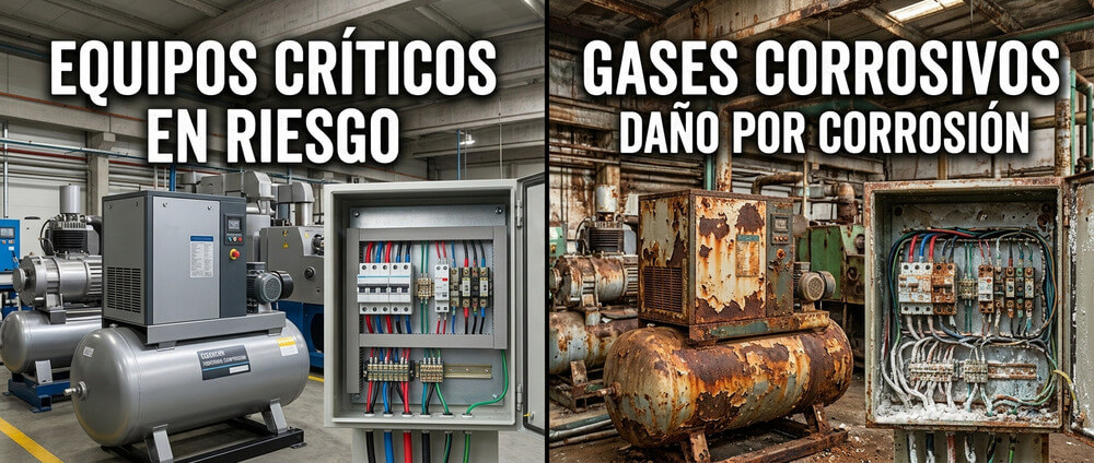 ¿Cómo los gases corrosivos dañan compresores tableros electricos y equipos criticos?