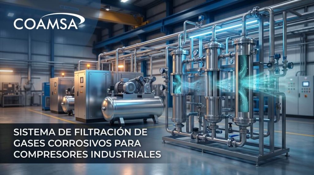 Sistema de filtración de gases corrosivos para compresores industriales